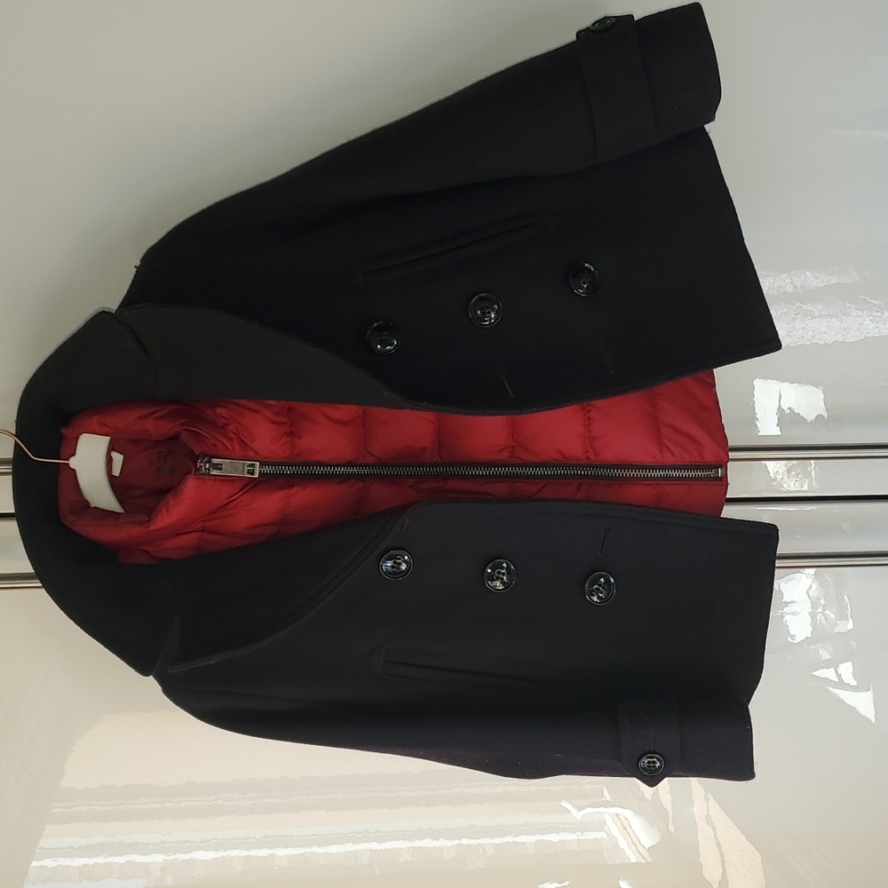 Burberry Kids Black and Red Pea Coat